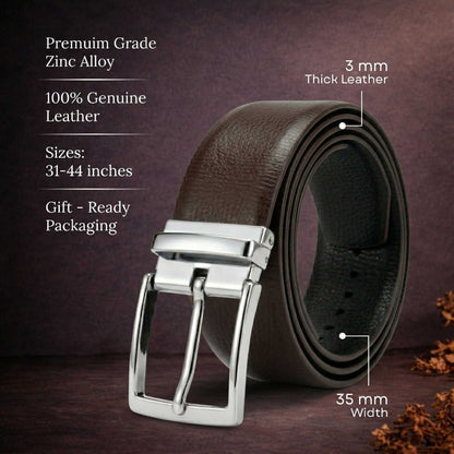Mens 100% Genuine Leather Belt - LUXARO Lizard Emboss (Brown & Black Reversible) — Leather Belts for Men | THE MEN THING