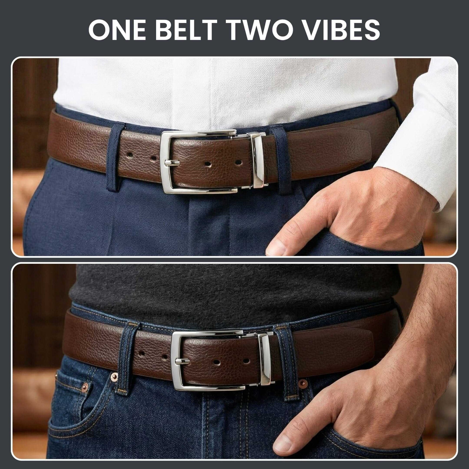 Mens 100% Genuine Leather Belt - LUXARO Lizard Emboss (Brown & Black Reversible) — Leather Belts for Men | THE MEN THING