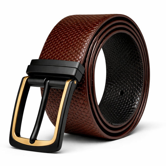 Mens Genuine Leather Belt | 2 in 1 Reversible (Brown & Black) (1 Pc.) - LUXEDGE - THE MEN THING