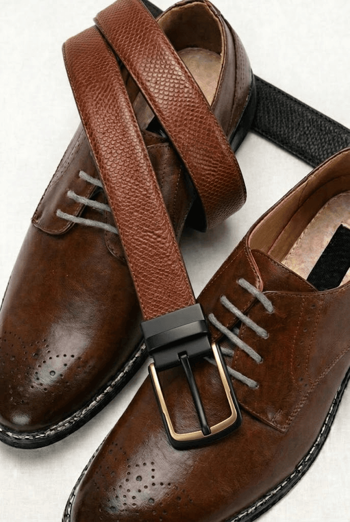Mens 100% Genuine Leather Belt - LUXEDGE Grid Weave Emboss (Brown & Black Reversible) — Leather Belts for Men | THE MEN THING