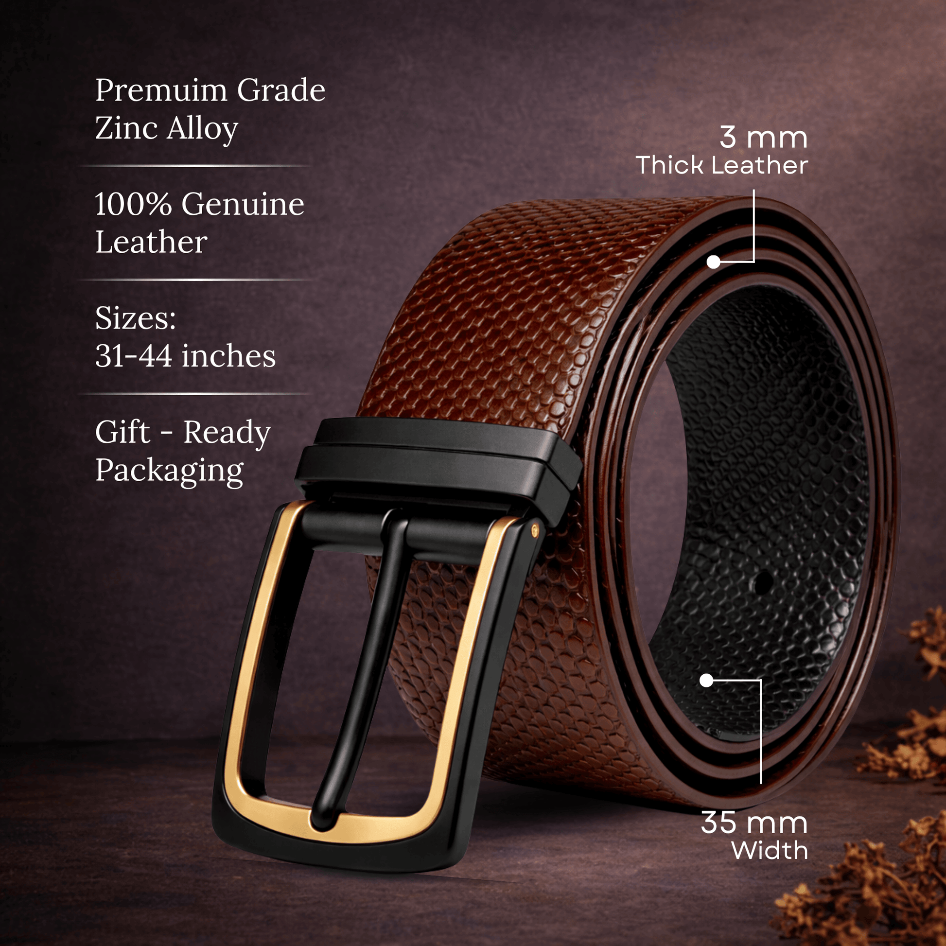 Mens 100% Genuine Leather Belt - LUXEDGE Grid Weave Emboss (Brown & Black Reversible) — Leather Belts for Men | THE MEN THING