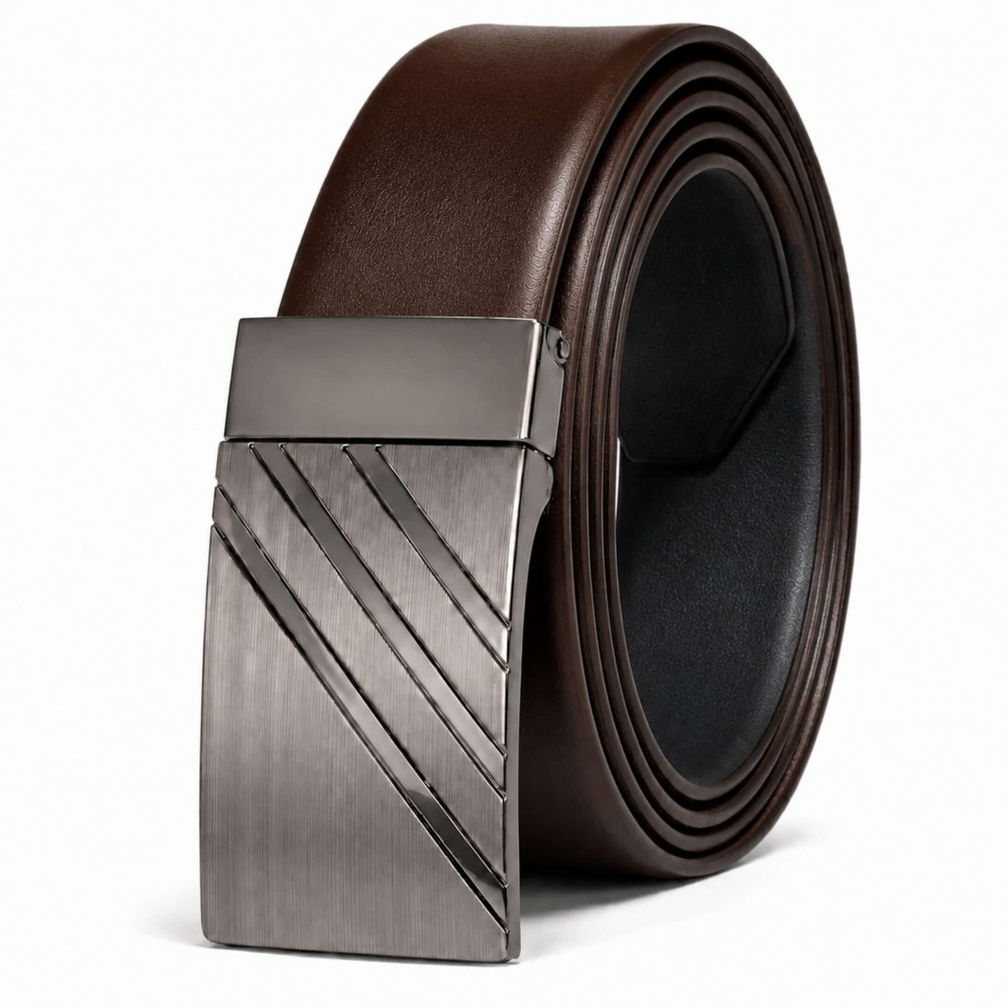 Mens 100% Genuine Leather Belt - LYVEX Smooth Auto Plate (Brown & Black Reversible) — Leather Belts for Men | THE MEN THING
