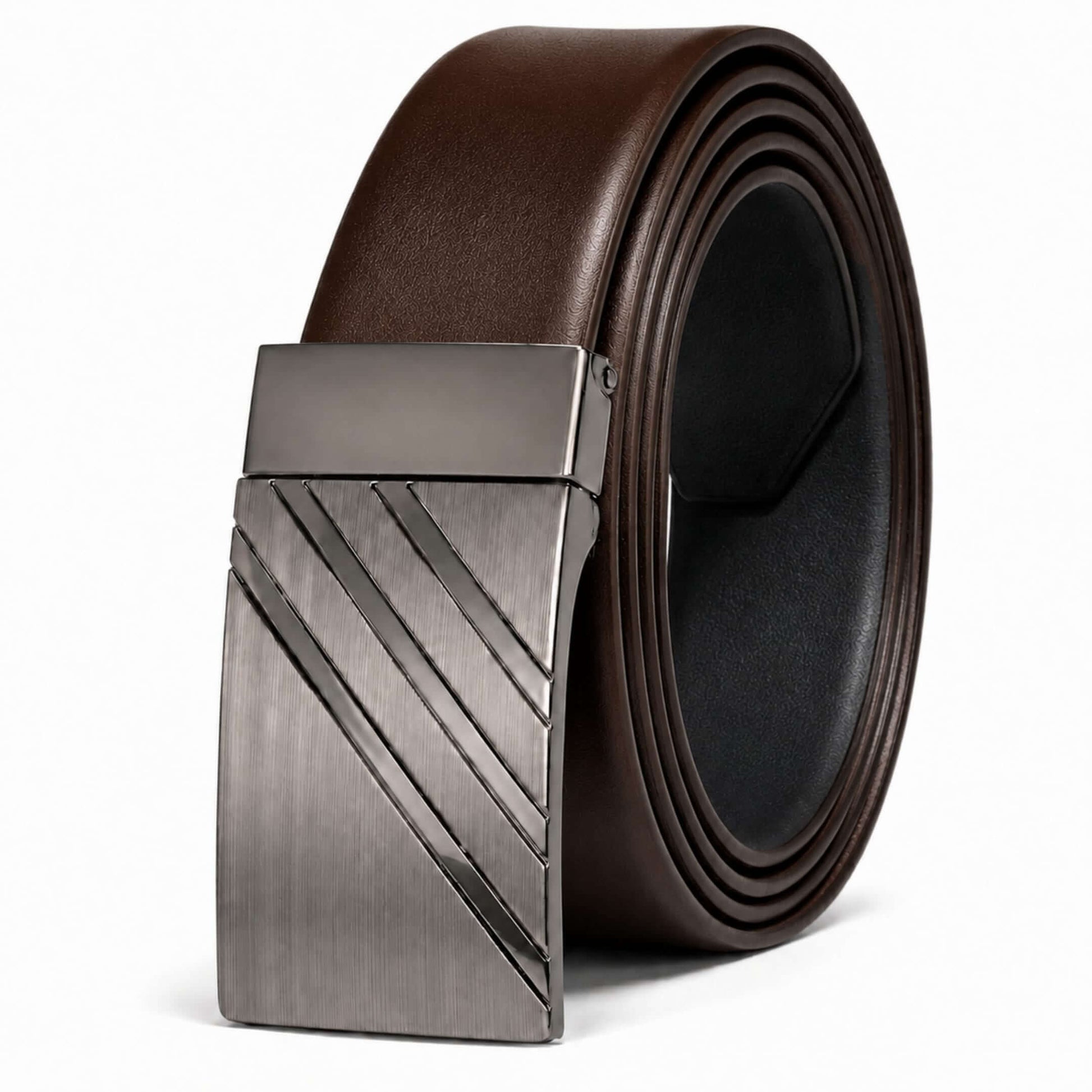 Mens 100% Genuine Leather Belt - LYVEX Smooth Auto Plate (Brown & Black Reversible) — Leather Belts for Men | THE MEN THING