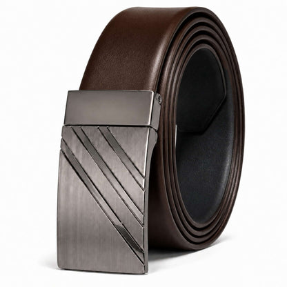 Mens 100% Genuine Leather Belt - LYVEX Smooth Auto Plate (Brown & Black Reversible) — Leather Belts for Men | THE MEN THING