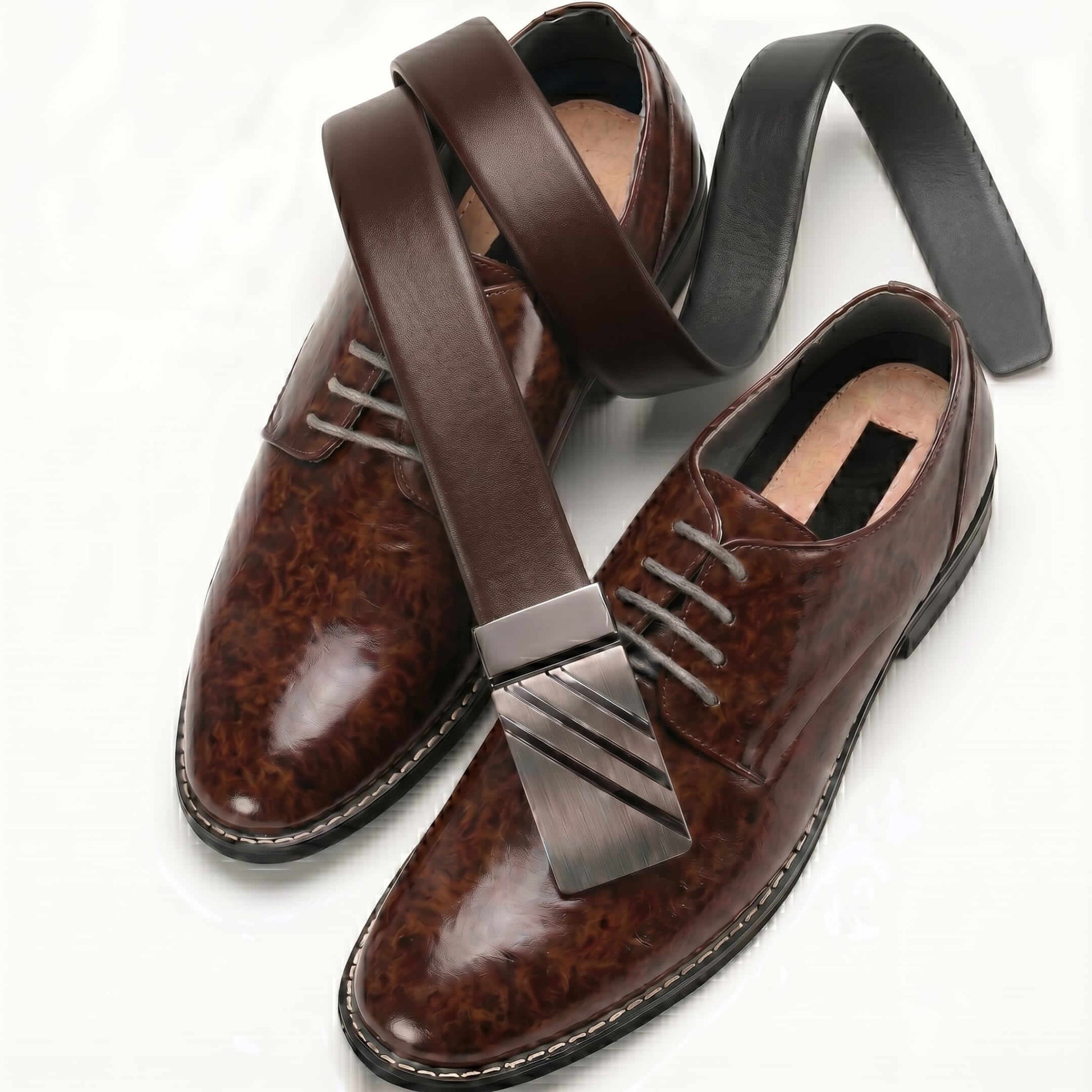 Mens 100% Genuine Leather Belt - LYVEX Smooth Auto Plate (Brown & Black Reversible) — Leather Belts for Men | THE MEN THING
