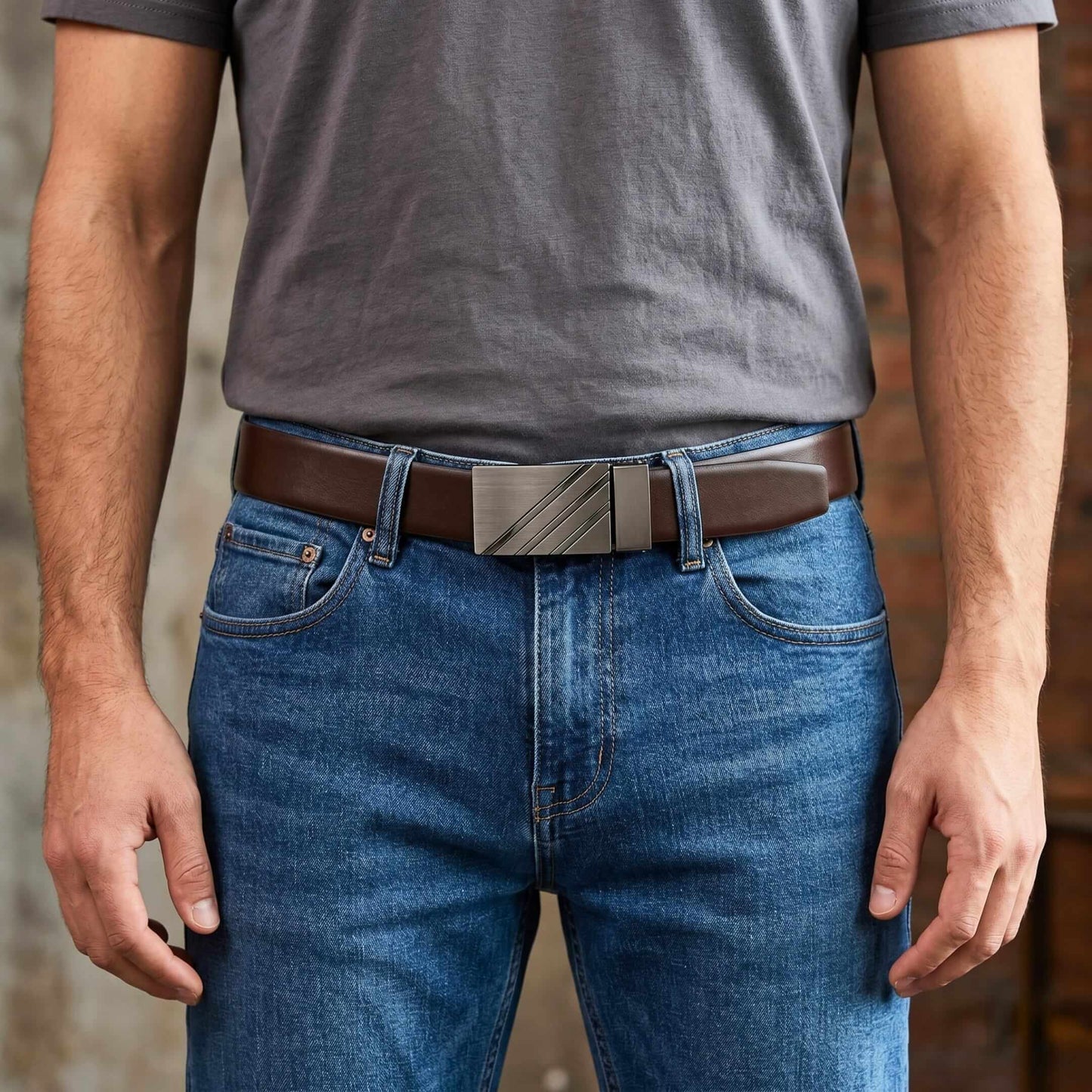 Mens 100% Genuine Leather Belt - LYVEX Smooth Auto Plate (Brown & Black Reversible) — Leather Belts for Men | THE MEN THING