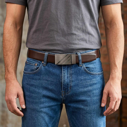 Mens 100% Genuine Leather Belt - LYVEX Smooth Auto Plate (Brown & Black Reversible) — Leather Belts for Men | THE MEN THING
