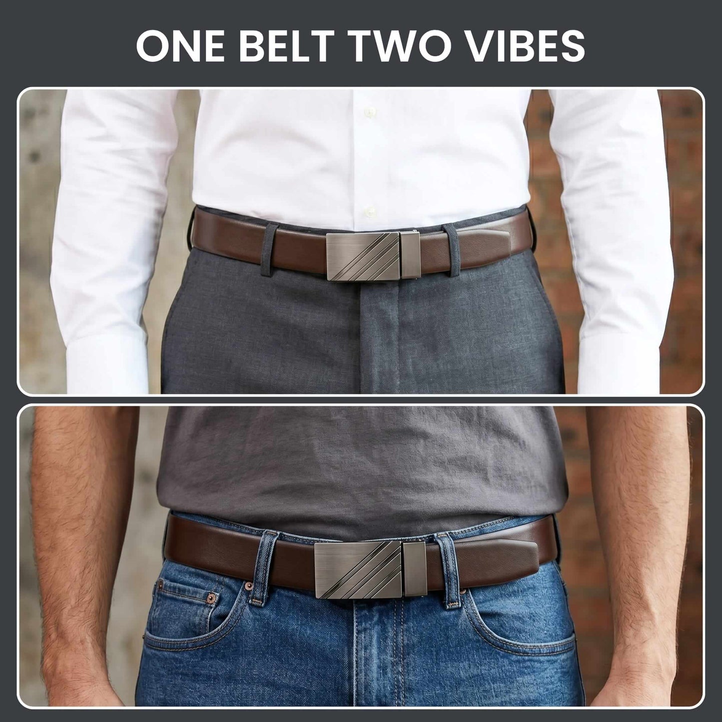 Mens 100% Genuine Leather Belt - LYVEX Smooth Auto Plate (Brown & Black Reversible) — Leather Belts for Men | THE MEN THING