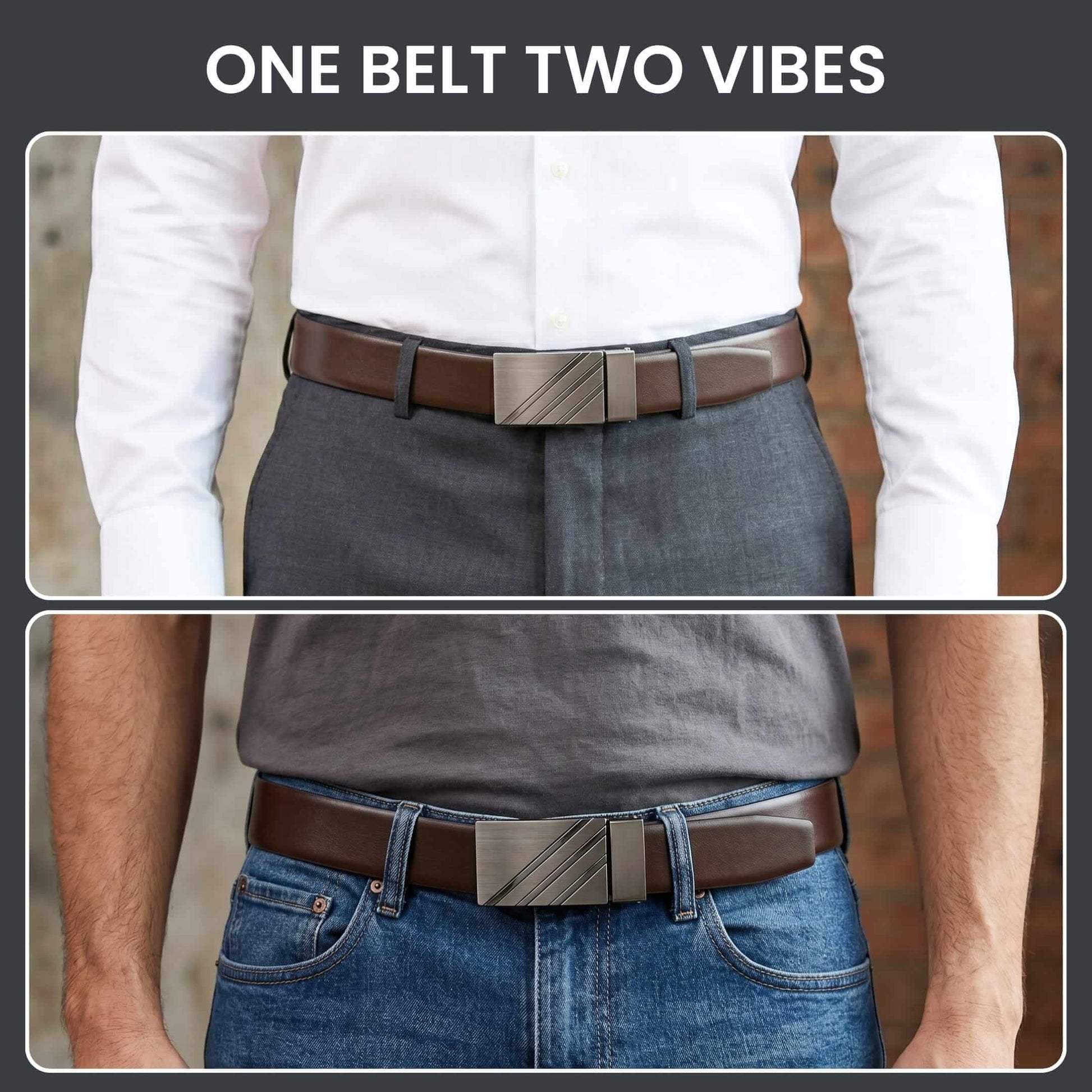 Mens 100% Genuine Leather Belt - LYVEX Smooth Auto Plate (Brown & Black Reversible) — Leather Belts for Men | THE MEN THING