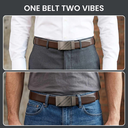 Mens 100% Genuine Leather Belt - LYVEX Smooth Auto Plate (Brown & Black Reversible) — Leather Belts for Men | THE MEN THING