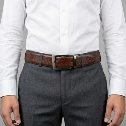 Mens 100% Genuine Leather Belt - MONEX Pebble Grain (Brown & Black Reversible) — Leather Belts for Men | THE MEN THING