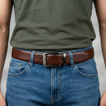 Mens 100% Genuine Leather Belt - MONEX Pebble Grain (Brown & Black Reversible) — Leather Belts for Men | THE MEN THING