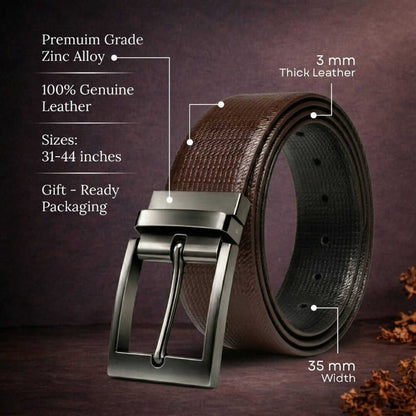 Mens 100% Genuine Leather Belt - NEXARO Dot Grain Emboss (Brown & Black Reversible) — Leather Belts for Men | THE MEN THING
