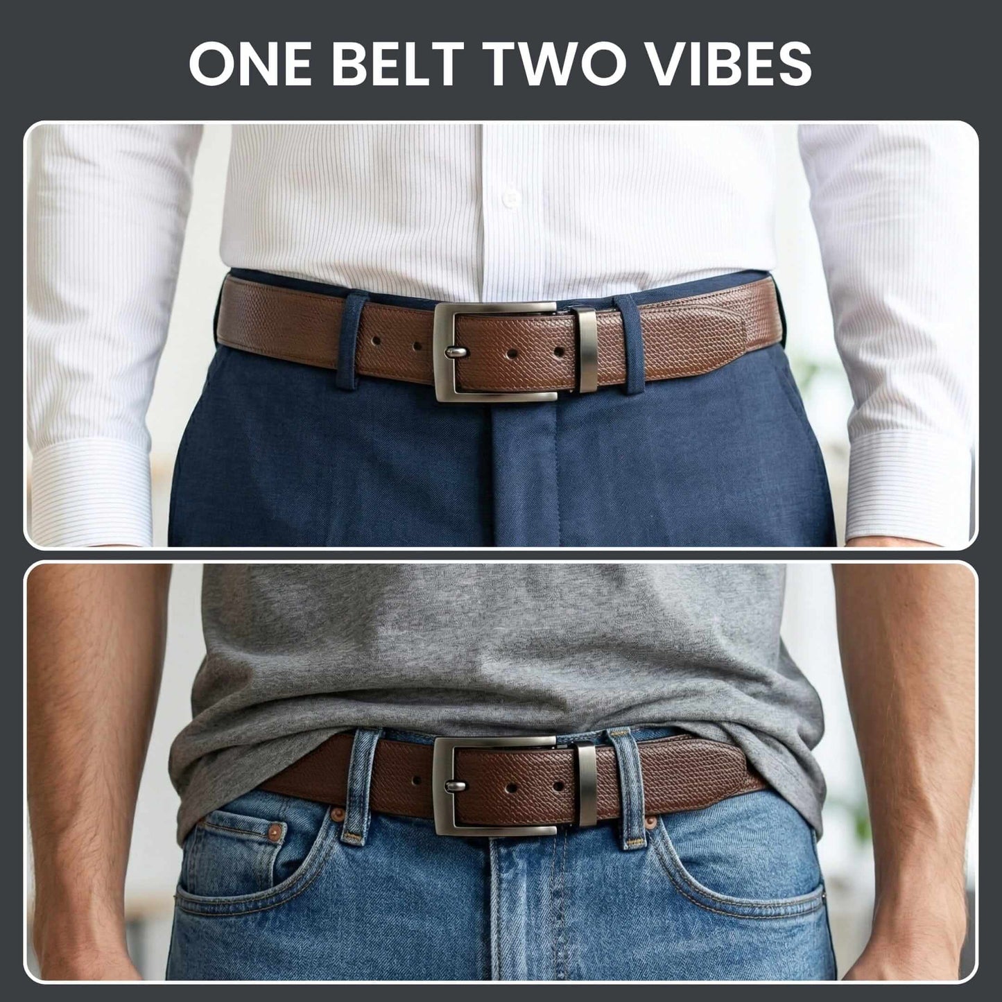 Mens 100% Genuine Leather Belt - NEXARO Dot Grain Emboss (Brown & Black Reversible) — Leather Belts for Men | THE MEN THING