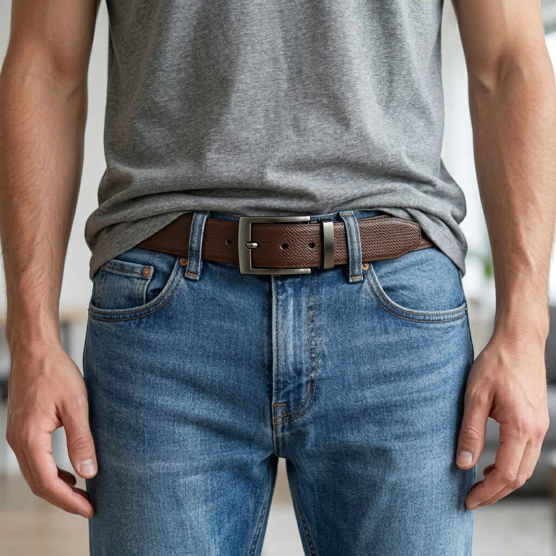 Mens 100% Genuine Leather Belt - NEXARO Dot Grain Emboss (Brown & Black Reversible) — Leather Belts for Men | THE MEN THING