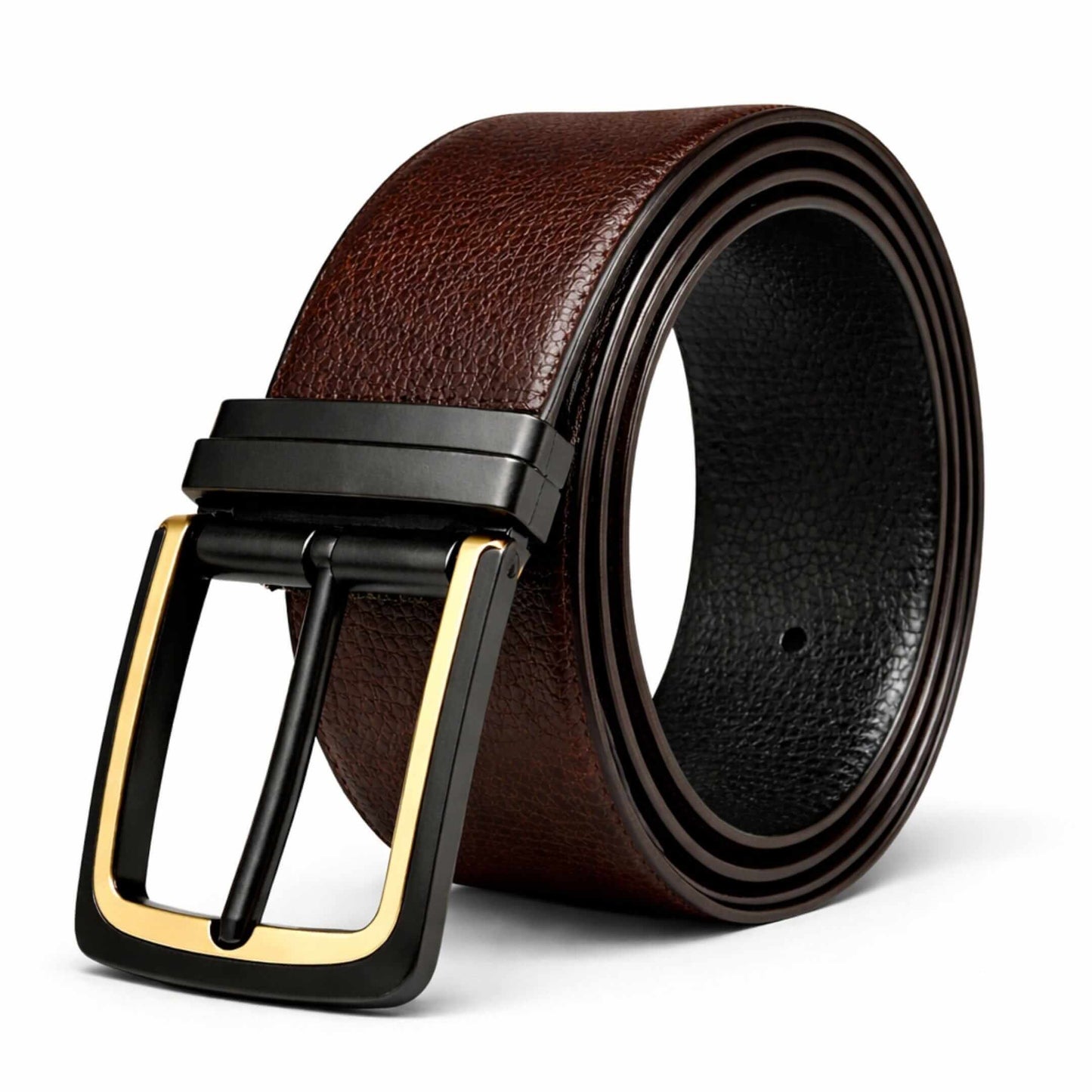 Mens 100% Genuine Leather Belt - NOIRLUXE Pebble Grain (Brown & Black Reversible) — Leather Belts for Men | THE MEN THING