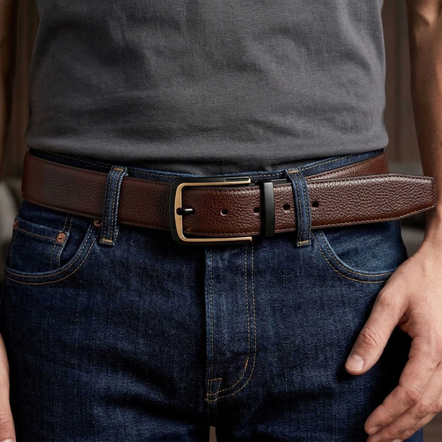 Mens 100% Genuine Leather Belt - NOIRLUXE Pebble Grain (Brown & Black Reversible) — Leather Belts for Men | THE MEN THING