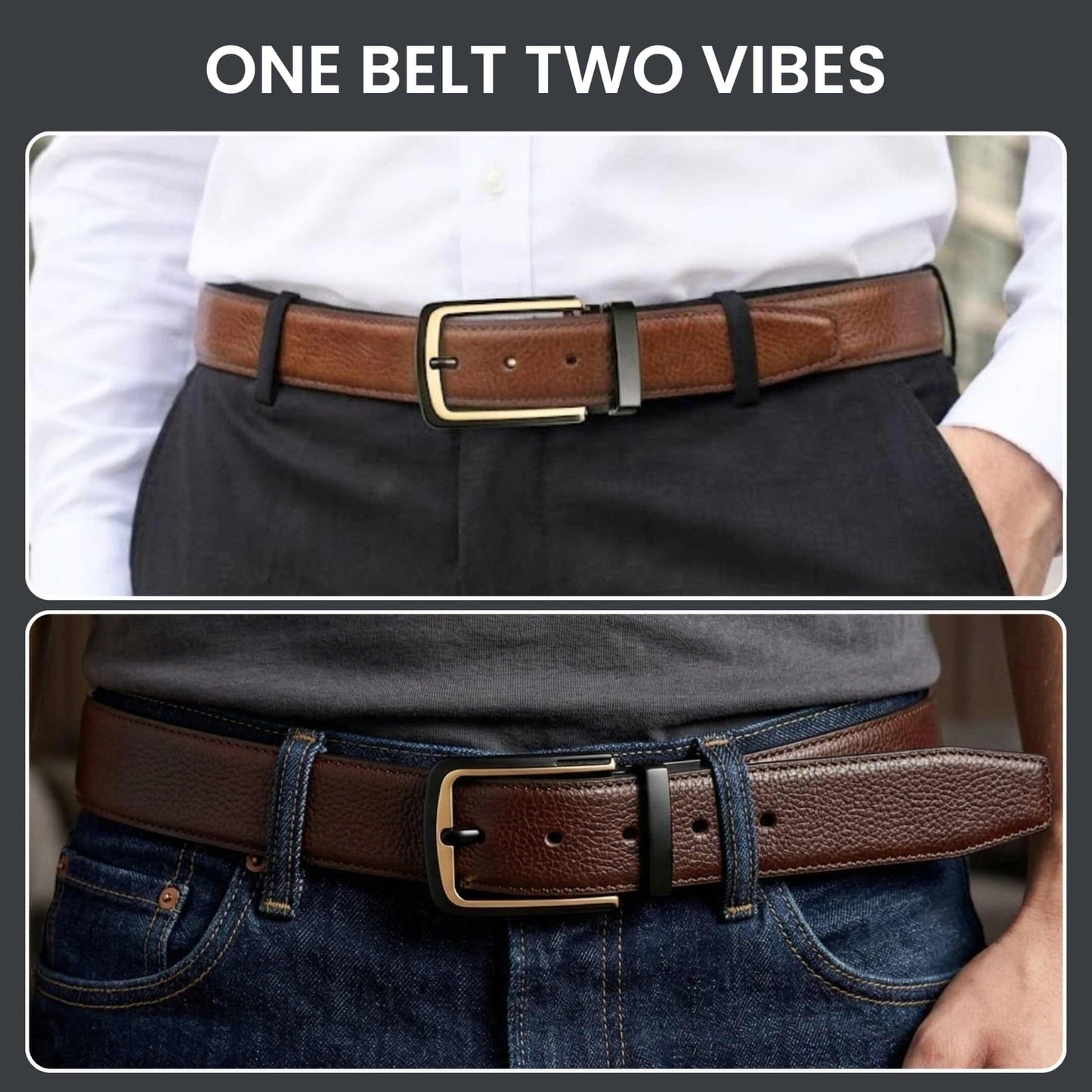 Mens 100% Genuine Leather Belt - NOIRLUXE Pebble Grain (Brown & Black Reversible) — Leather Belts for Men | THE MEN THING
