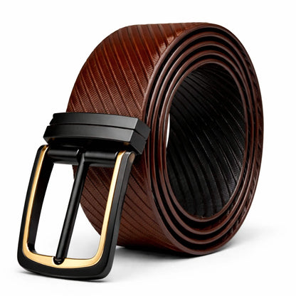 Mens 100% Genuine Leather Belt - NOIRWAVE Diagonal Weave Emboss (Brown & Black Reversible) — Leather Belts for Men | THE MEN THING