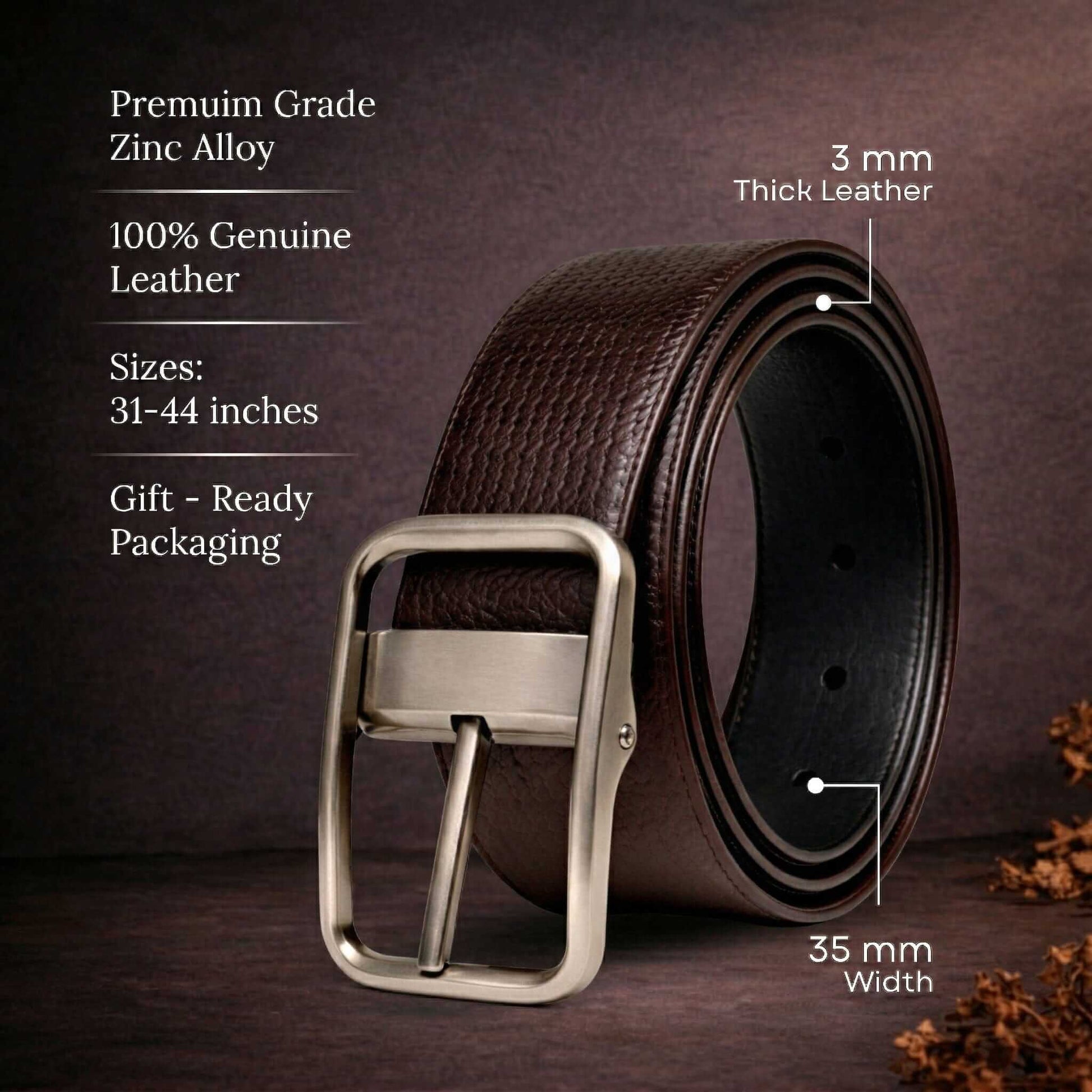Mens 100% Genuine Leather Belt - NOIRX Woven Grid Emboss (Brown & Black Reversible) — Leather Belts for Men | THE MEN THING