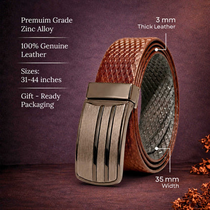 Mens 100% Genuine Leather Belt - NOVARO Woven Emboss Plate (Brown & Black Reversible) — Leather Belts for Men | THE MEN THING