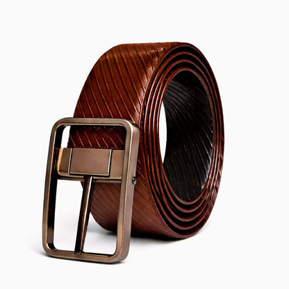 Mens 100% Genuine Leather Belt - ONYX DUO Twill Emboss (Brown & Black Reversible) — Leather Belts for Men | THE MEN THING