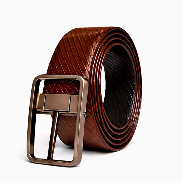 Mens 100% Genuine Leather Belt - ONYX DUO Twill Emboss (Brown & Black Reversible)