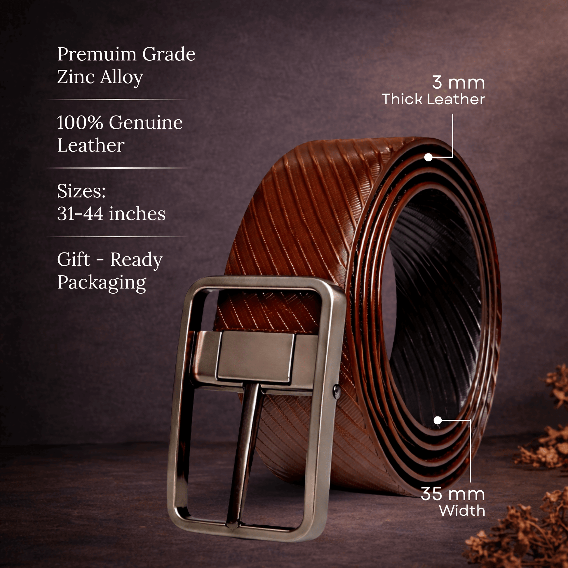 Mens 100% Genuine Leather Belt - ONYX DUO Twill Emboss (Brown & Black Reversible) — Leather Belts for Men | THE MEN THING