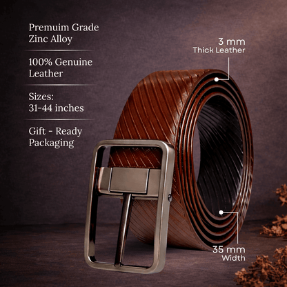 Mens 100% Genuine Leather Belt - ONYX DUO Twill Emboss (Brown & Black Reversible) — Leather Belts for Men | THE MEN THING