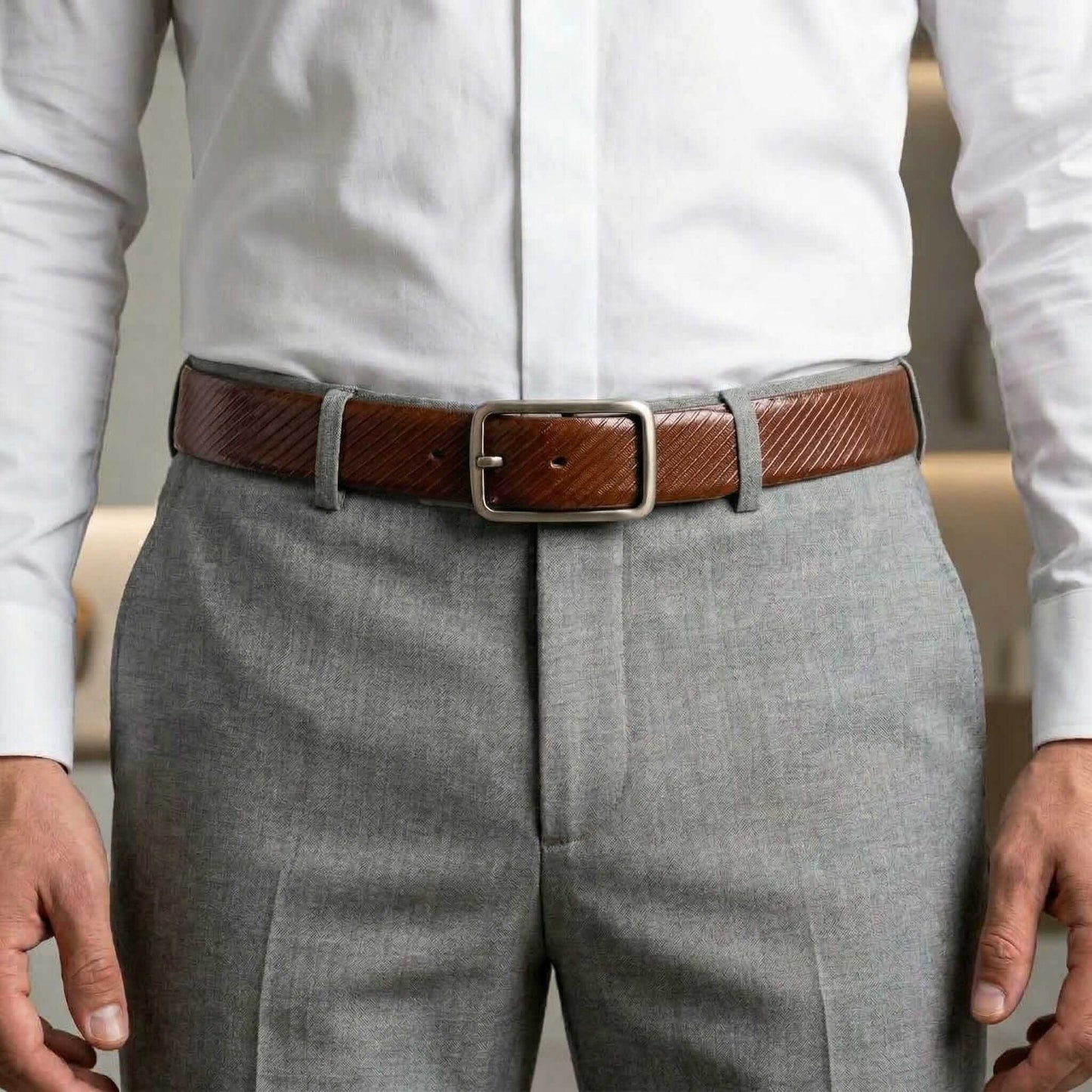 Mens 100% Genuine Leather Belt - ONYX DUO Twill Emboss (Brown & Black Reversible) — Leather Belts for Men | THE MEN THING