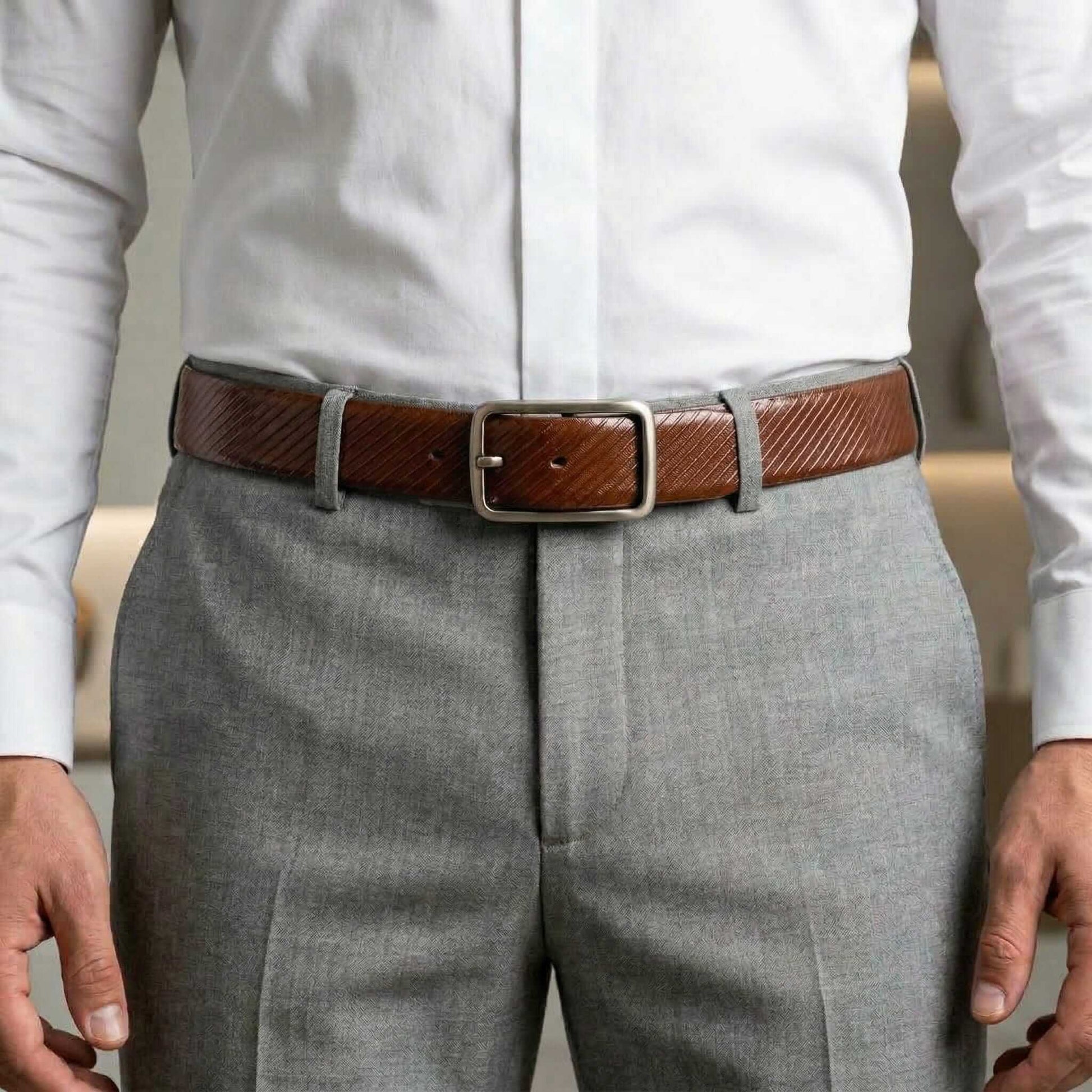 Mens 100% Genuine Leather Belt - ONYX DUO Twill Emboss (Brown & Black Reversible) — Leather Belts for Men | THE MEN THING