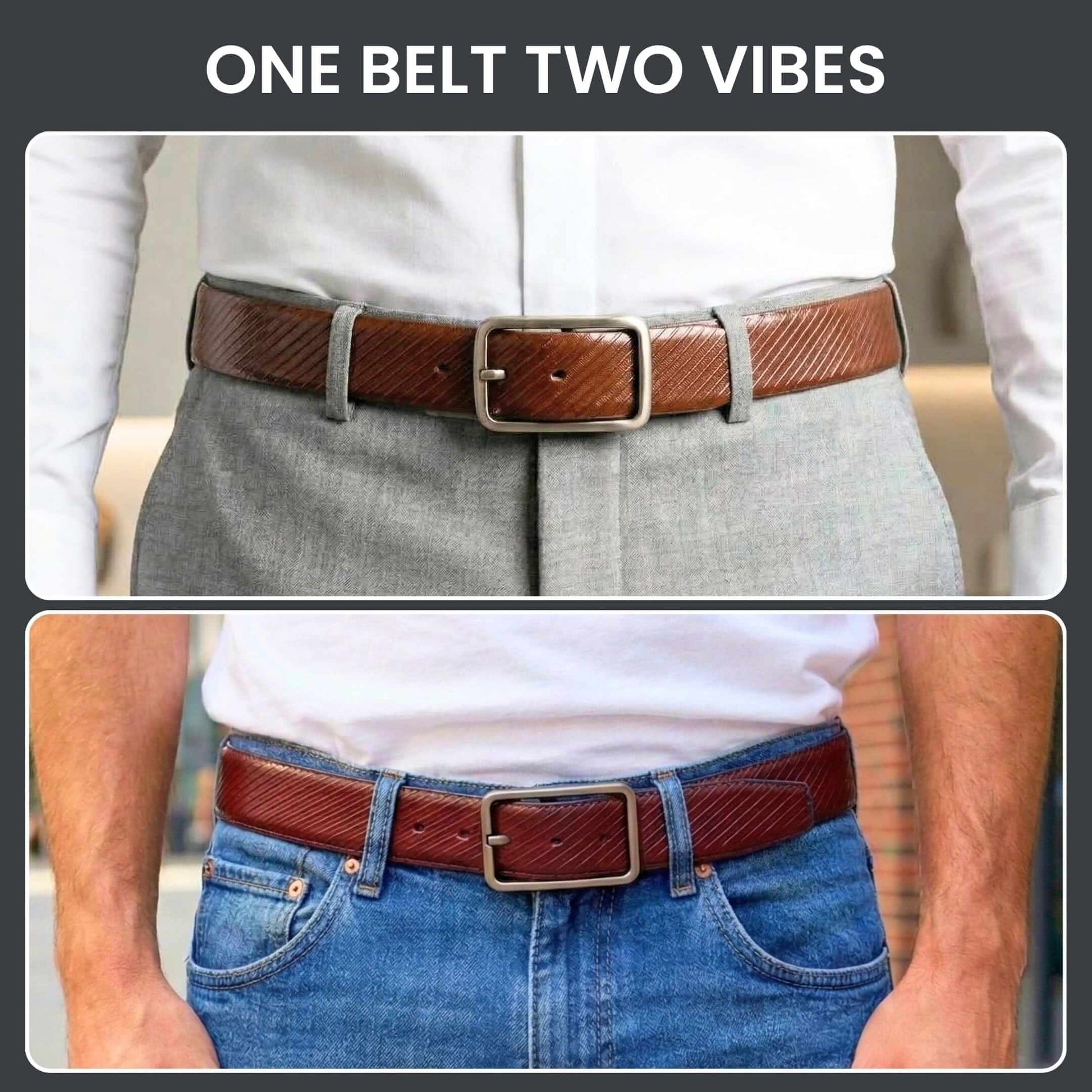 Mens 100% Genuine Leather Belt - ONYX DUO Twill Emboss (Brown & Black Reversible) — Leather Belts for Men | THE MEN THING