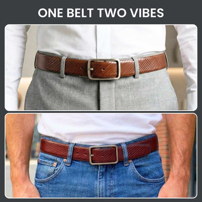 Mens 100% Genuine Leather Belt - ONYX DUO Twill Emboss (Brown & Black Reversible) — Leather Belts for Men | THE MEN THING
