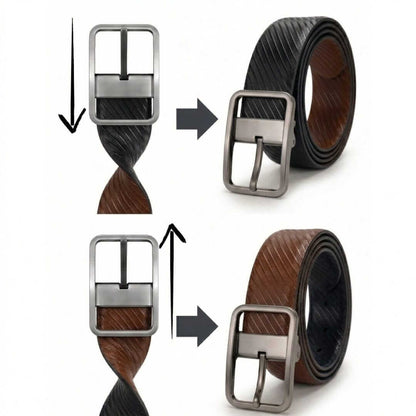 Mens 100% Genuine Leather Belt - ONYX DUO Twill Emboss (Brown & Black Reversible) — Leather Belts for Men | THE MEN THING