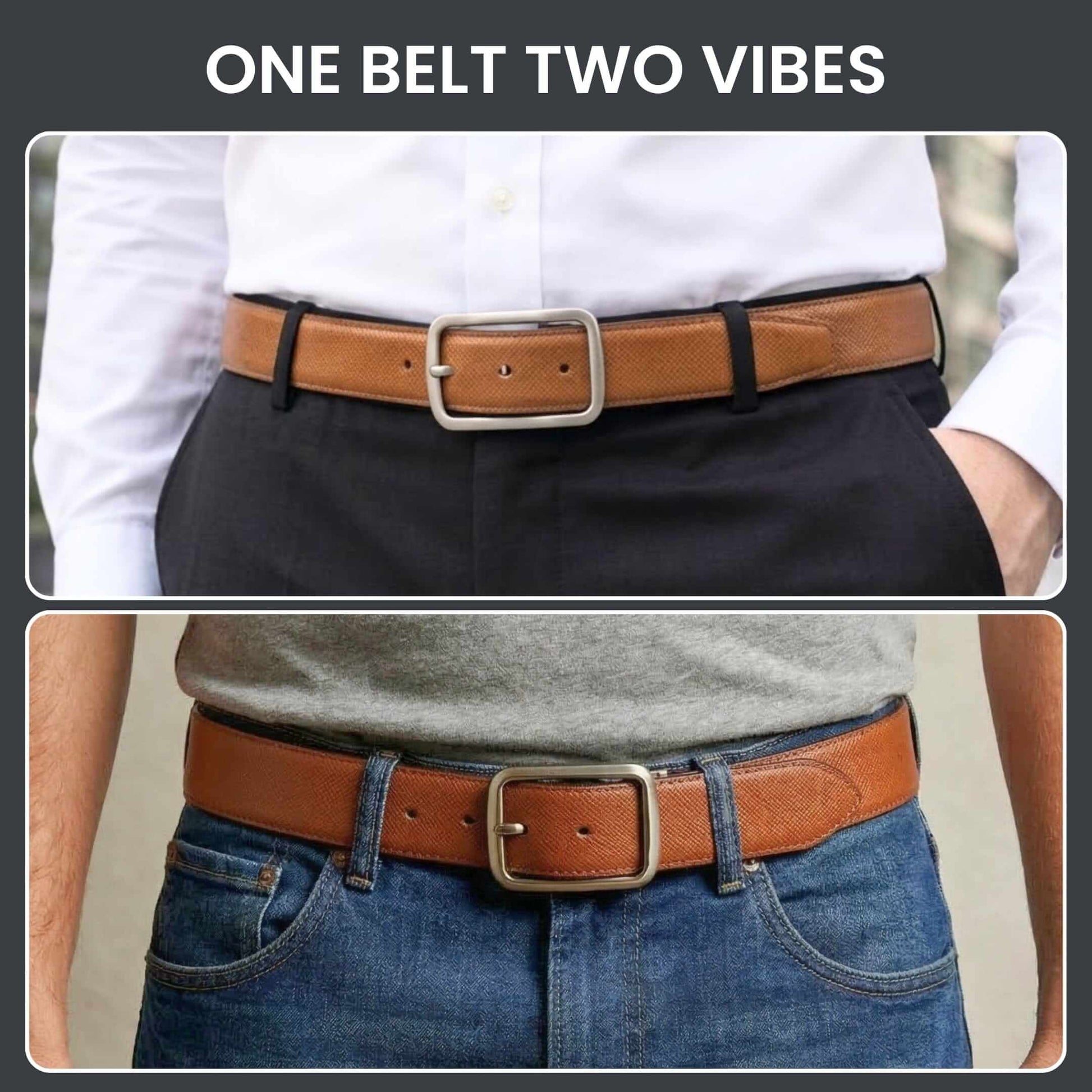 Mens 100% Genuine Leather Belt - ONYX IGNITE Twill Tan Core (Brown & Black Reversible) — Leather Belts for Men | THE MEN THING