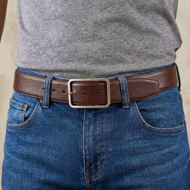 Mens 100% Genuine Leather Belt - ONYX PEBBLE Pebble Grain (Brown & Black Reversible)