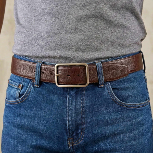 Mens 100% Genuine Leather Belt - ONYX PEBBLE Pebble Grain (Brown & Black Reversible)