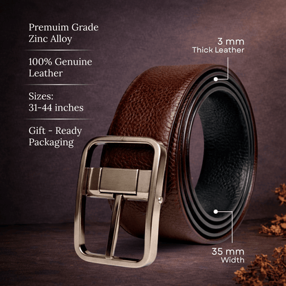 Mens 100% Genuine Leather Belt - ONYX PEBBLE Pebble Grain (Brown & Black Reversible) — Leather Belts for Men | THE MEN THING