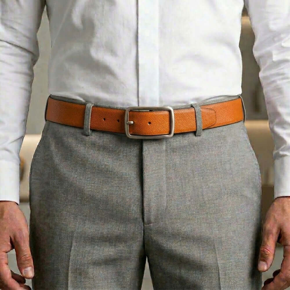 Mens 100% Genuine Leather Belt - ONYXCORE Fine Grain Tan Core (Brown & Black Reversible) — Leather Belts for Men | THE MEN THING