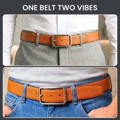 Mens 100% Genuine Leather Belt - ONYXCORE Fine Grain Tan Core (Brown & Black Reversible) — Leather Belts for Men | THE MEN THING
