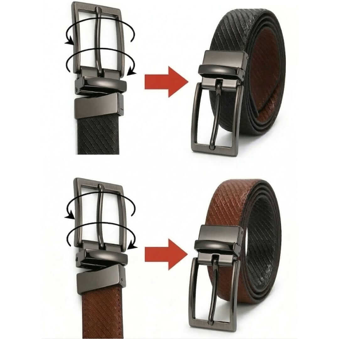 Mens Genuine Leather Belt | 2 in 1 Reversible (Brown & Black) (1 Pc.) - ORVANO - THE MEN THING