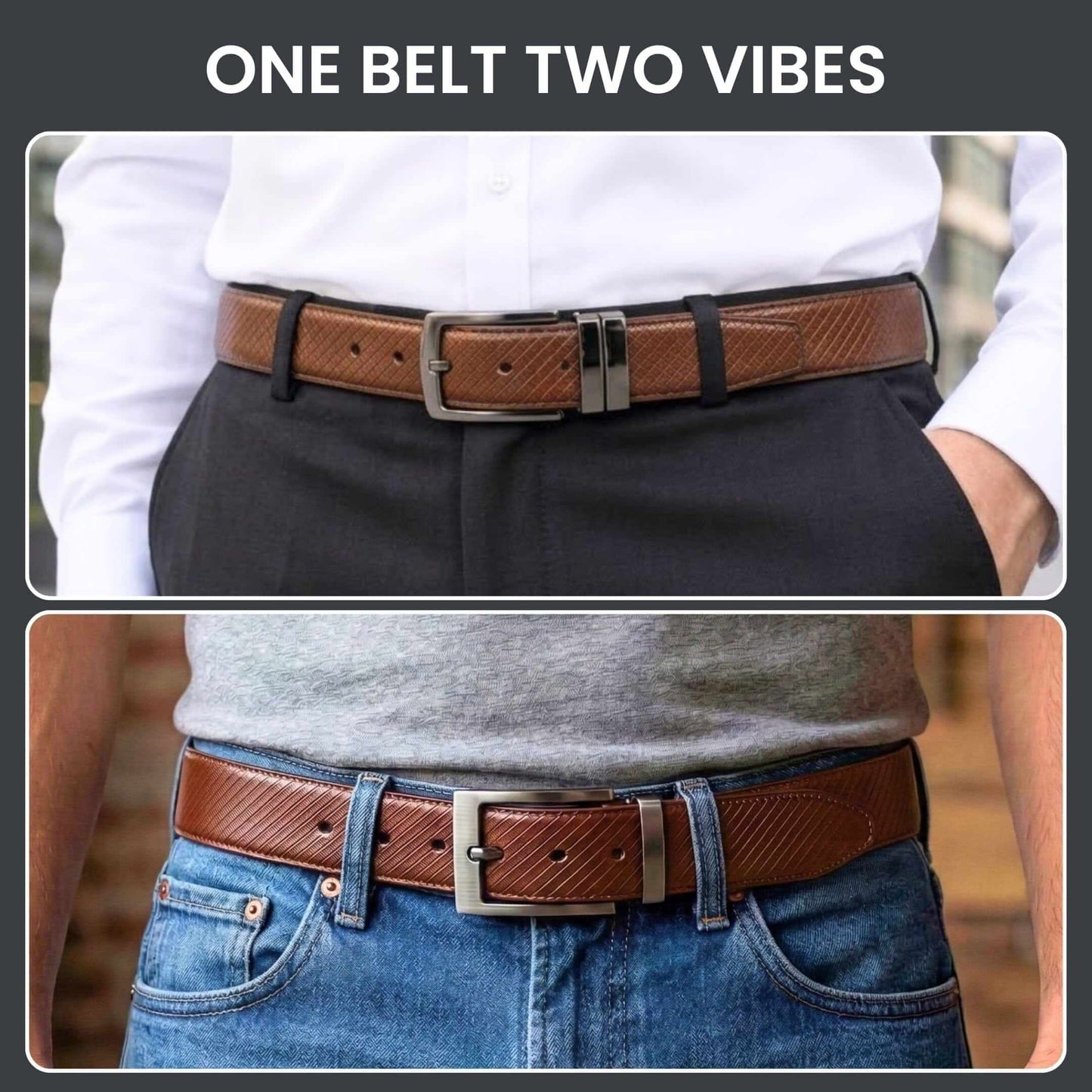 Mens Genuine Leather Belt | 2 in 1 Reversible (Brown & Black) (1 Pc.) - ORVANO - THE MEN THING