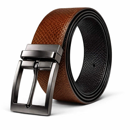 Mens 100% Genuine Leather Belt - ORVEX Diamond Emboss (Brown & Black Reversible) — Leather Belts for Men | THE MEN THING