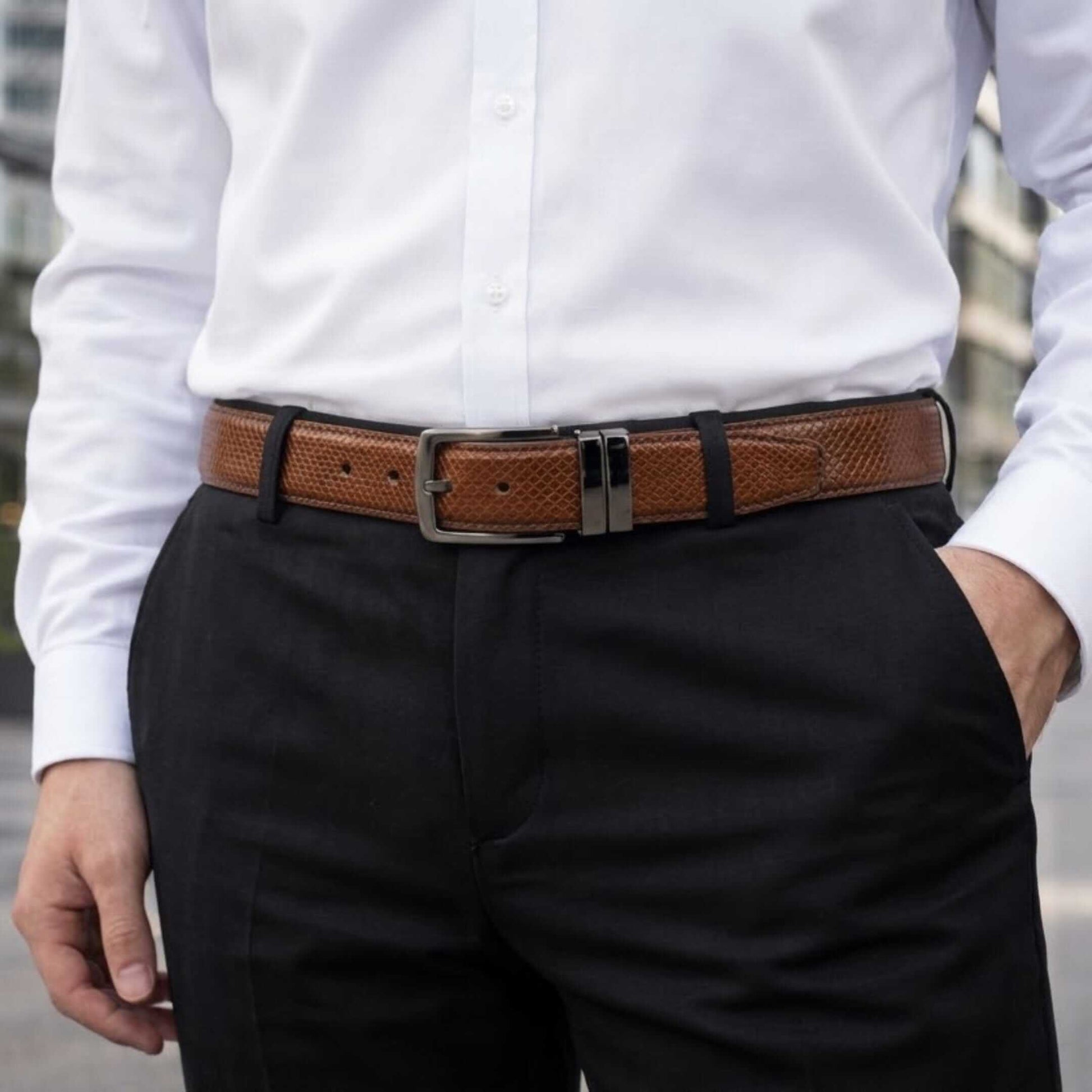 Mens 100% Genuine Leather Belt - ORVEX Diamond Emboss (Brown & Black Reversible) — Leather Belts for Men | THE MEN THING