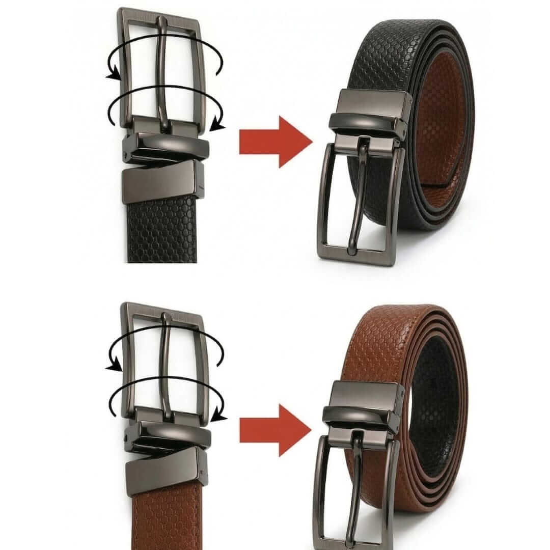 Mens 100% Genuine Leather Belt - ORVEX Diamond Emboss (Brown & Black Reversible) — Leather Belts for Men | THE MEN THING