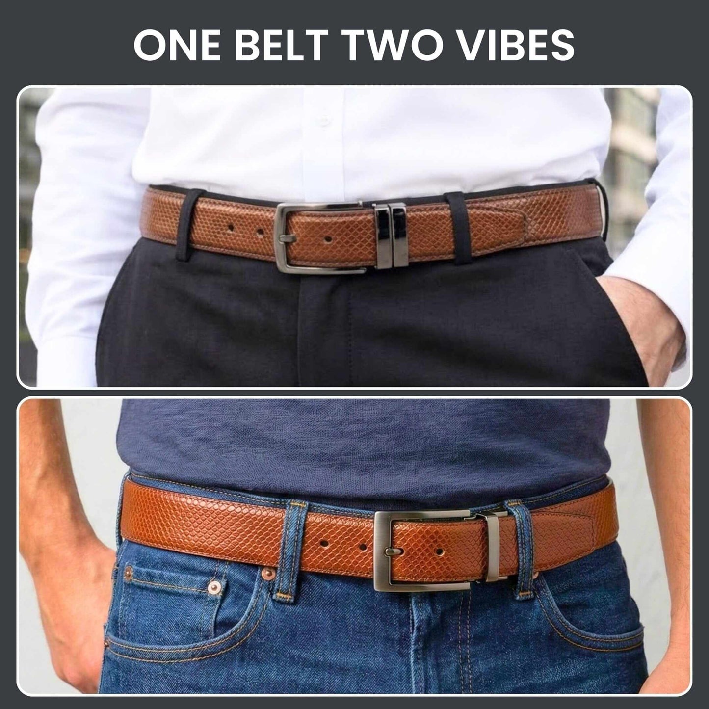 Mens 100% Genuine Leather Belt - ORVEX Diamond Emboss (Brown & Black Reversible) — Leather Belts for Men | THE MEN THING