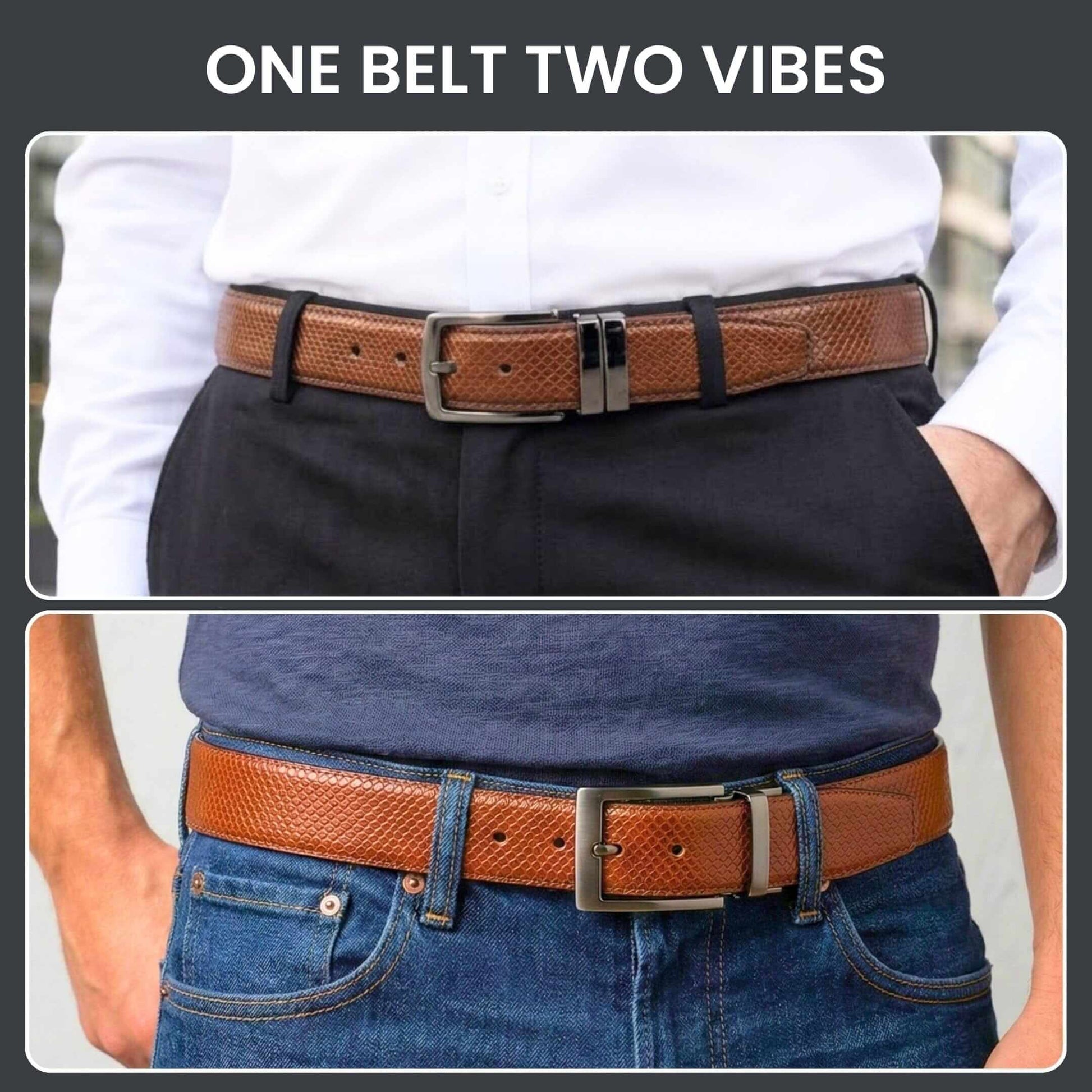 Mens 100% Genuine Leather Belt - ORVEX Diamond Emboss (Brown & Black Reversible) — Leather Belts for Men | THE MEN THING