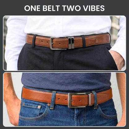 Mens 100% Genuine Leather Belt - ORVEX Diamond Emboss (Brown & Black Reversible) — Leather Belts for Men | THE MEN THING