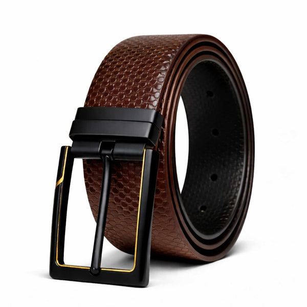 Mens 100% Genuine Leather Belt - ORVEXA Scale Emboss (Brown & Black Reversible)