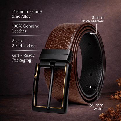 Mens Genuine Leather Belt | 2 in 1 Reversible (Brown & Black) (1 Pc.) - ORVEXA - THE MEN THING